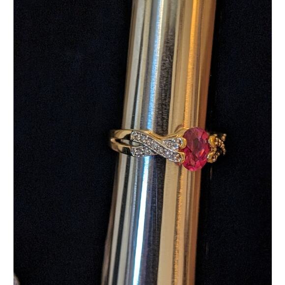 14K Gold Natural Pink Tourmaline & Diamond Criss Cross Band Ring Size 9.5 - Picture 12 of 15